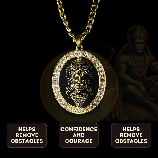 Gold Plated Hanuman Pendant with Chain – Diamond Finish Alloy Locket